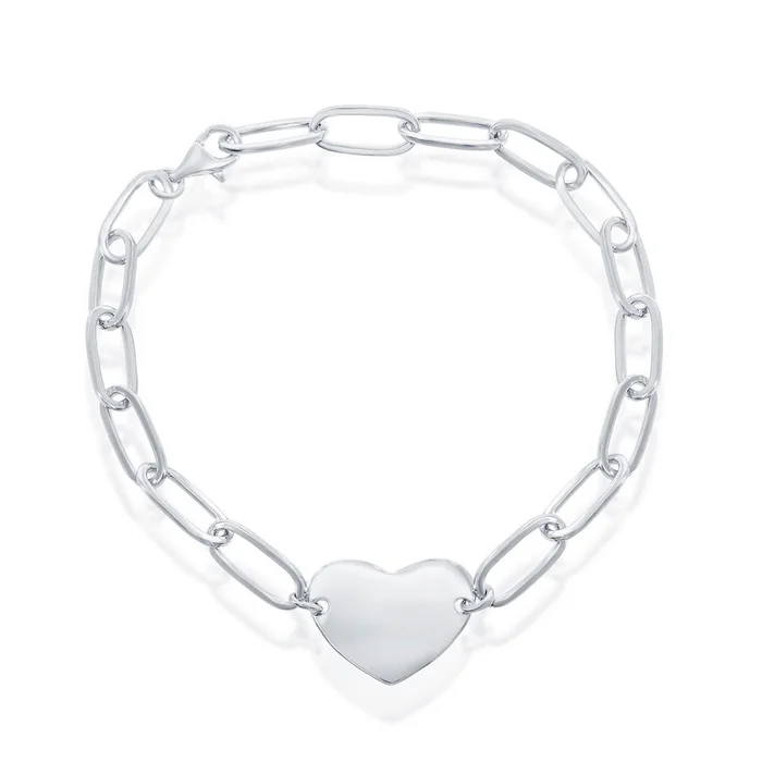 Classic Women’s Bracelet – Sterling Silver Polished Heart Paperclip | S-5127
