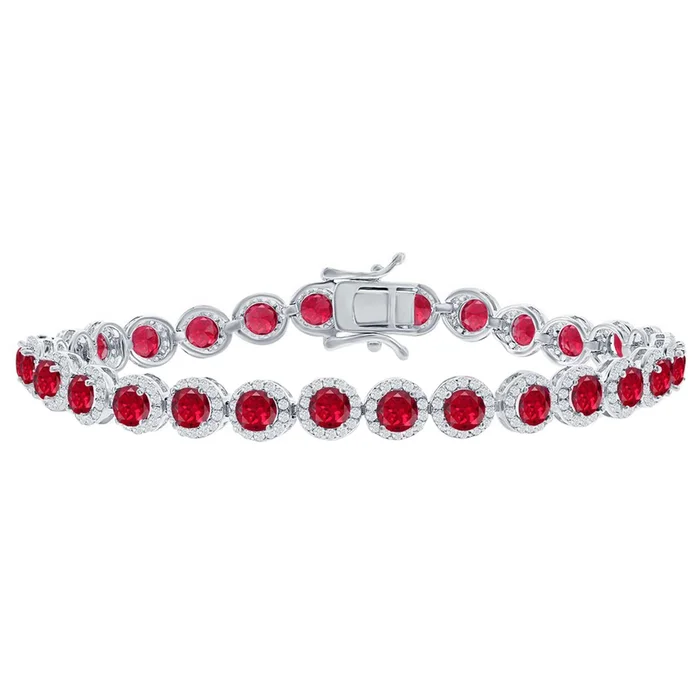 Classic Women’s Bracelet – Sterling Silver Round White and Ruby CZ Tennis | T-7972