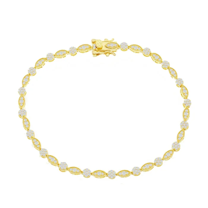 Classic Women’s Bracelet – YG Plated Steel Round and Marquise CZ Tennis | T-7905-GP
