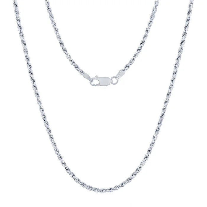 Classic Women’s Chain – Rhodium Plated Sterling Silver 2.3mm Rope, 24 Inch | RPR-50-24