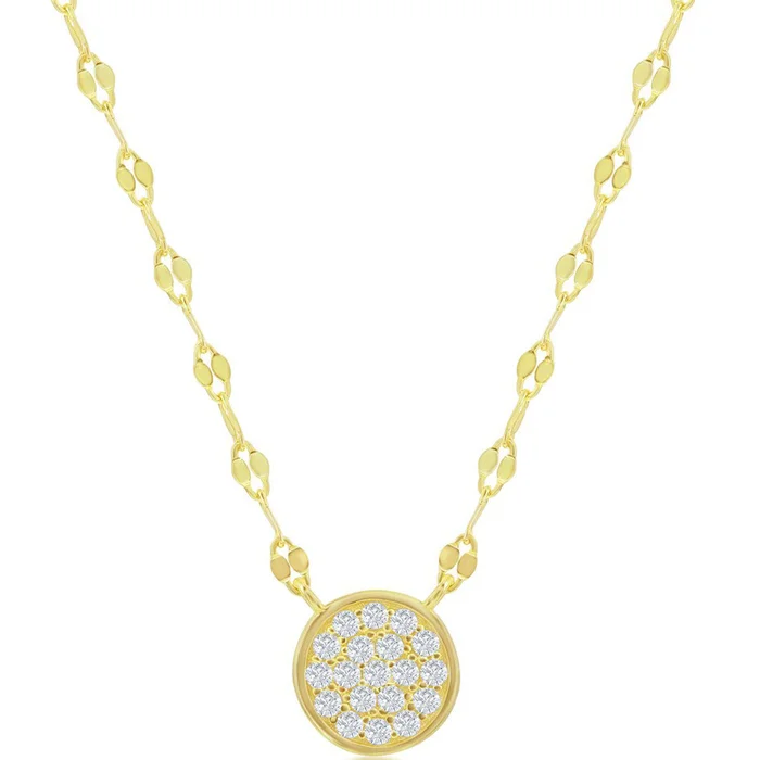 Classic Women’s Choker Necklace – GP Sterling Circle Pave CZ Mirror Chain | M-6969