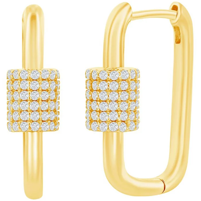 Classic Women’s Earrings – Gold Micro Pave CZ Oval Carabiner Paperclip | D-7974-GP