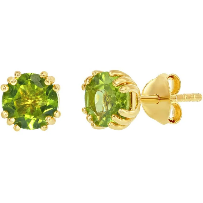 Classic Women’s Earrings – Gold Plated August Birthstone Round Shape 6mm Stud | D-8281