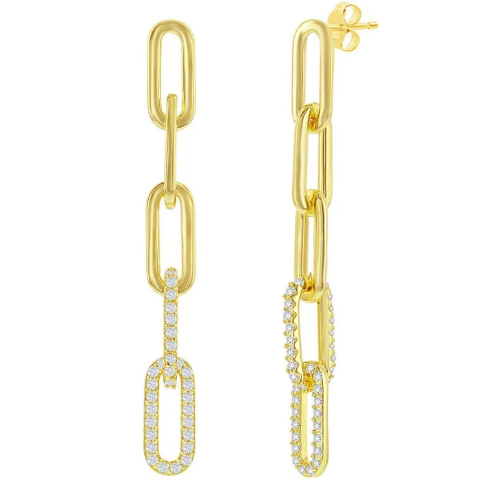 Classic Women’s Earrings – Gold Plated CZ Paperclip Post Back Closure | D-8295-GP