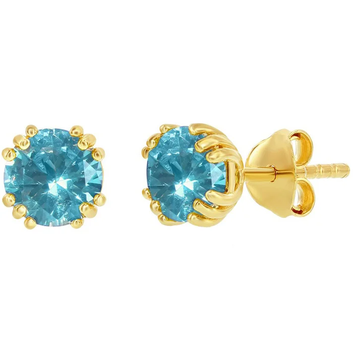 Classic Women’s Earrings – Gold Plated December Birthstone Round 6mm Stud | D-8285