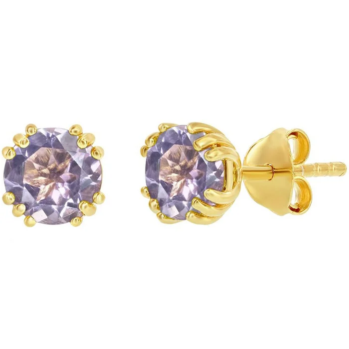 Classic Women’s Earrings – Gold Plated June Birthstone Round Shape 6mm Stud | D-8279