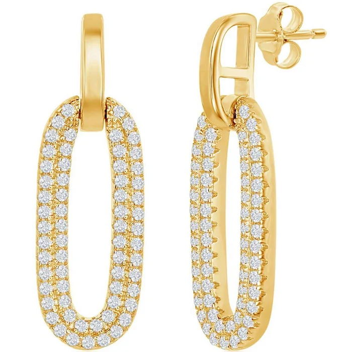 Classic Women’s Earrings – Gold Plated Oval Micro Pave CZ Door Knocker | D-7848-GP