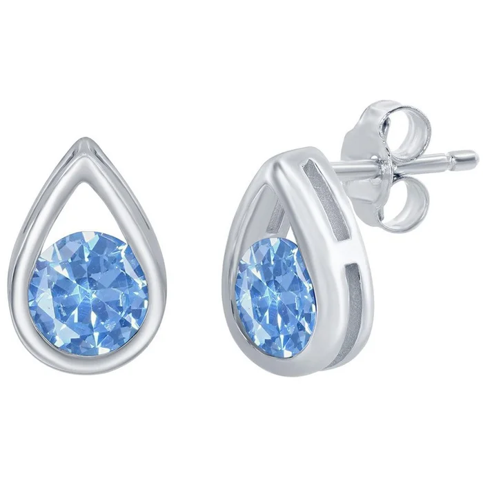 Classic Women’s Earrings – Pearshaped with Round Created Aquamarine Stud | D-8161