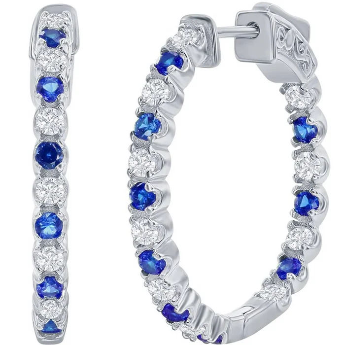 Classic Women’s Earrings – Silver 3x25mm Created Blue and White Sapphire | D-7964