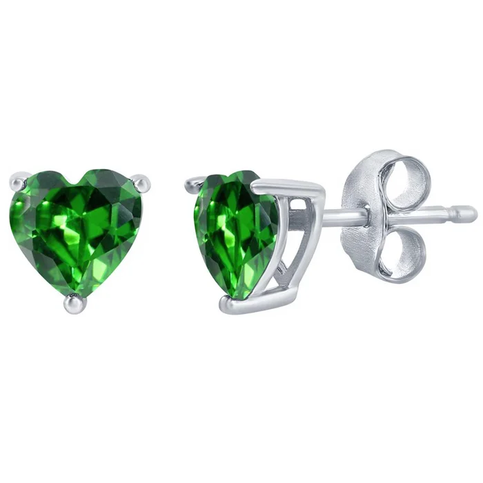 Classic Women’s Earrings – Silver 6mm Emerald “May” Heart Perciosa Crystal | D-8421