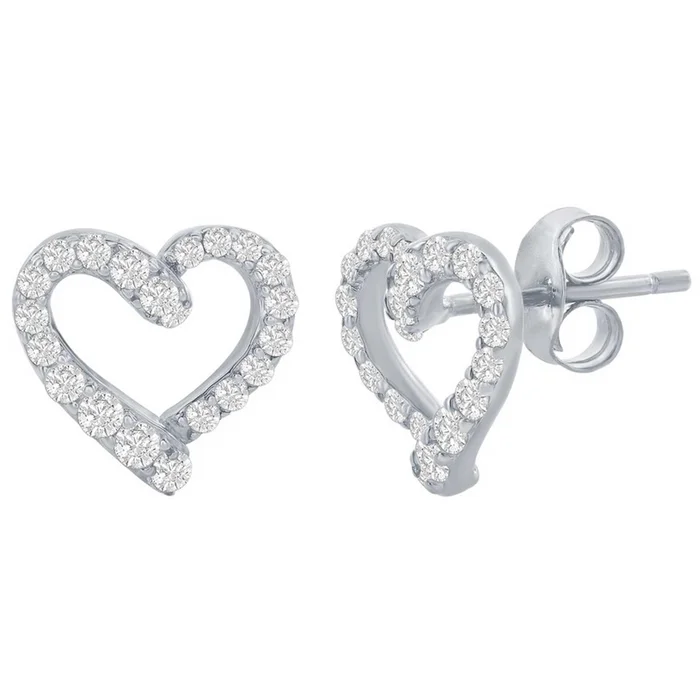 Classic Women’s Earrings – Sterling Silver CZ Open Heart Stud | D-7979