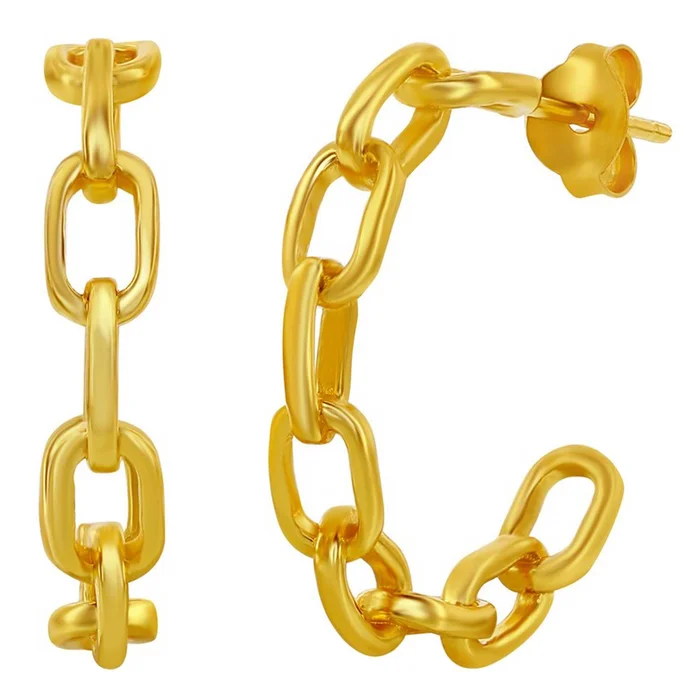 Classic Women’s Earrings – YG Plated Sterling Silver 21mm Paperclip Hoop | A-2672-GP