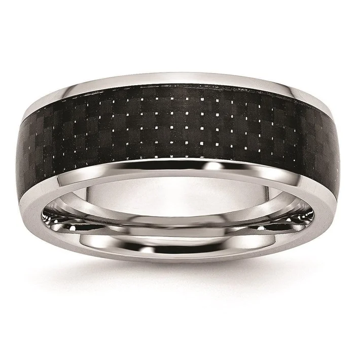 Cobalt Black Carbon Fiber Inlay 8mm Polished Band