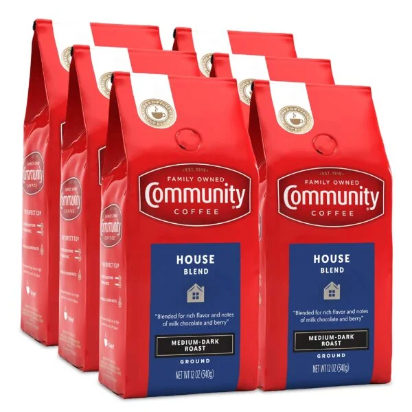 Community Coffee House Blend 72 Ounces, Medium Dark Roast Ground Coffee, 12 Ounce Bag (Pack of 6)