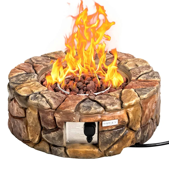 Costway 28” Propane Gas Fire Pit Outdoor 40,000 BTU Stone Finish Lava Rocks Cover Brown