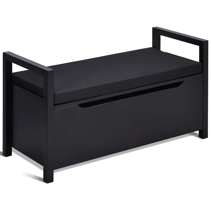 Costway Shoe Bench Storage Rack Cushion Seat Ottoman Bedroom Hallway Entryway Black