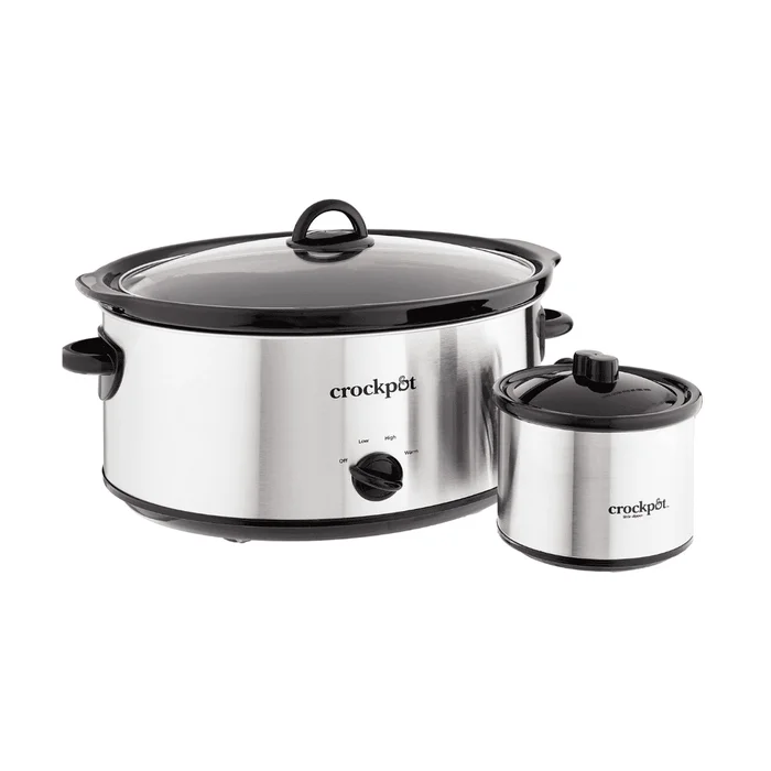 Crock-Pot Large 8 Quart Slow Cooker with Small Mini 16 Ounce Portable Food Warmer, Kitchen Appliance Bundles, Stainless Steel