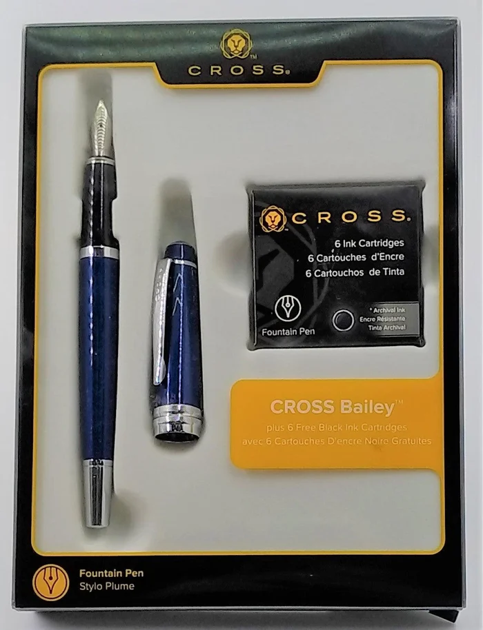 Cross Fountain Pen with 6 Refill Gift Box – Bailey Blue and Chrome | AT0456F-12MS-17