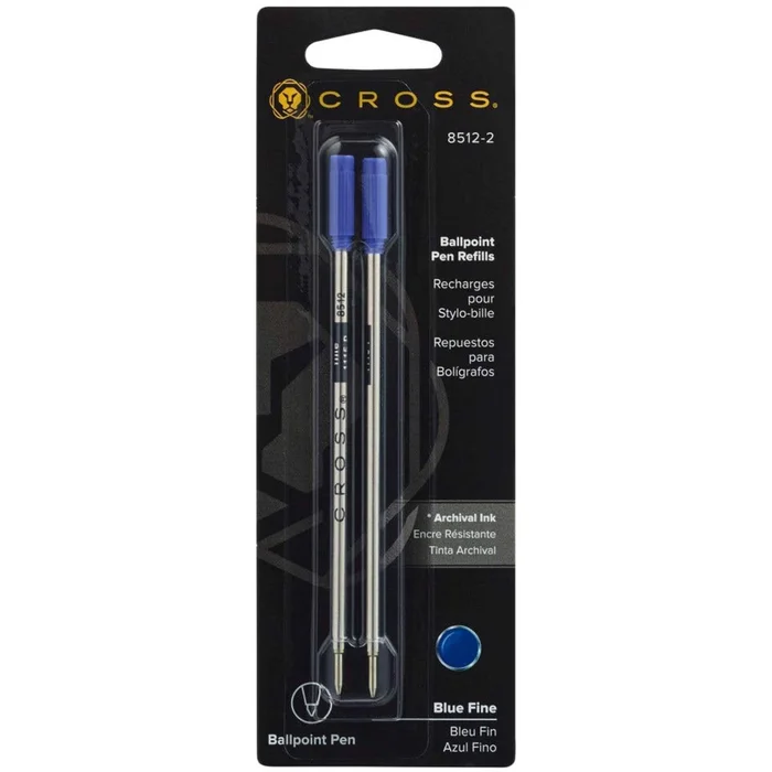 Cross Refill – Blue Ink Fine Size Point for Standard Ballpoint Pen, 2 Pack | 8512-2