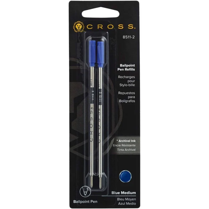 Cross Refill – Blue Ink Medium Point for Standard Ballpoint Pen, 2 Pack | 8511-2