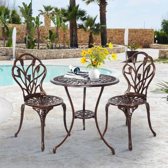 DESwan Sheree Bronze 3-Piece Cast Aluminum Round Outdoor Bistro Set With Patio Table and Bistro Chairs