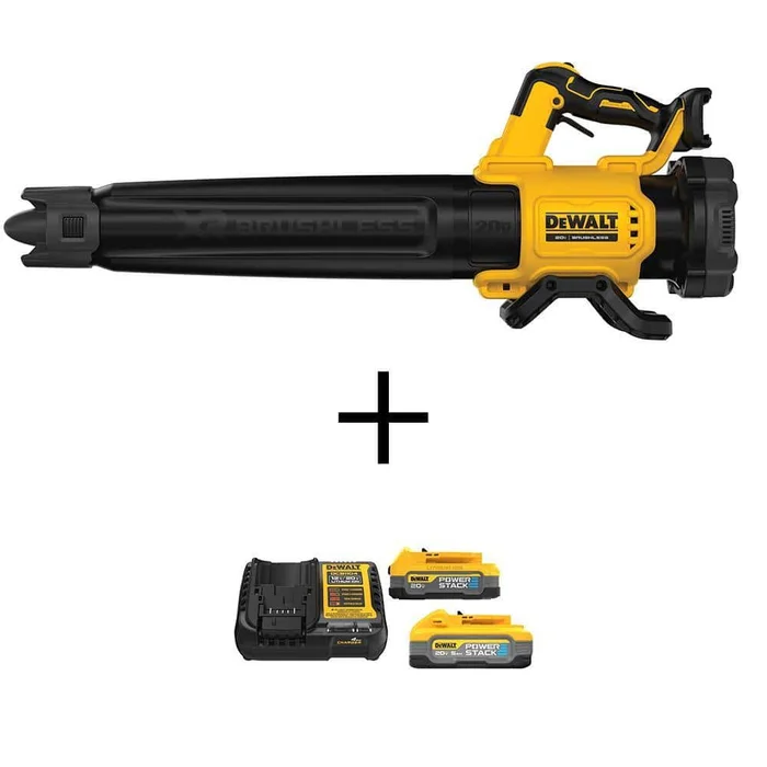 DEWALT 125 MPH 450 CFM Cordless Brushless Battery Powered 20V Max Lithium-Ion Handheld Blower w/5 & 1.7Ah Batteries & Charger