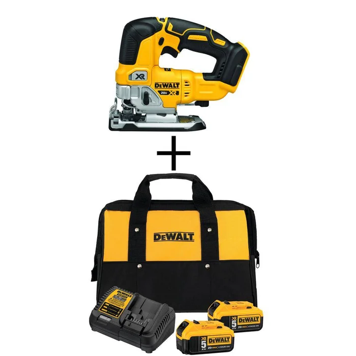 DEWALT DCS334BWDCB52CK 20V MAX XR Li-Ion Cordless Brushless Jigsaw, (2) 20V MAX XR Premium Lithium-Ion 5.0Ah Batteries, Charger, and Kit Bag