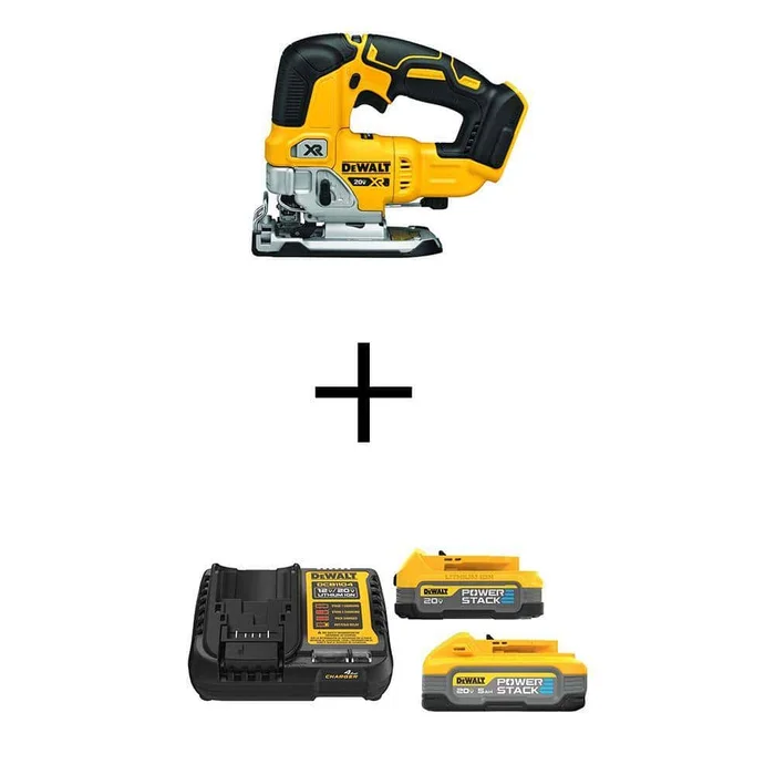 DEWALT DCS334BWP315-2C 20-Volt MAX XR Lithium-Ion Cordless Brushless Jigsaw with Powerstack 5.0 Ah and 1.7 Ah Batteries and Charger