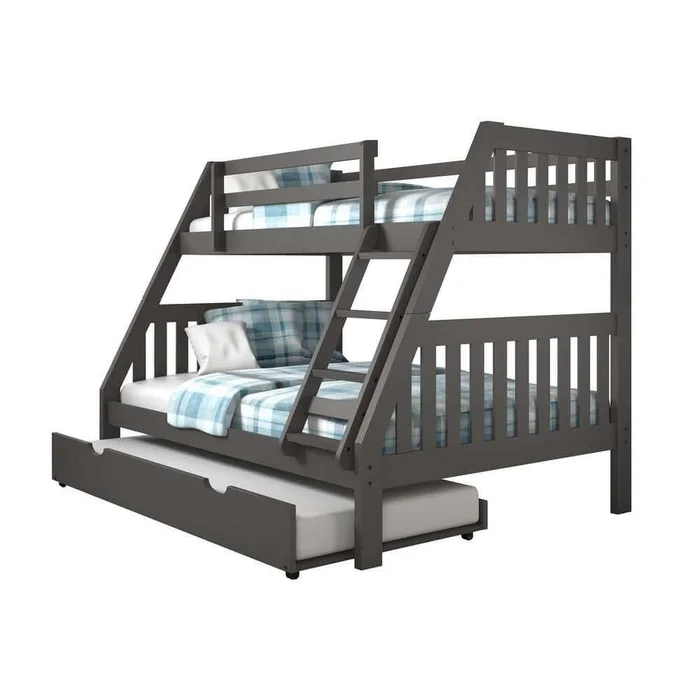 Donco Kids Grey Twin over Full Mission Bunk Bed with Twin Trundle