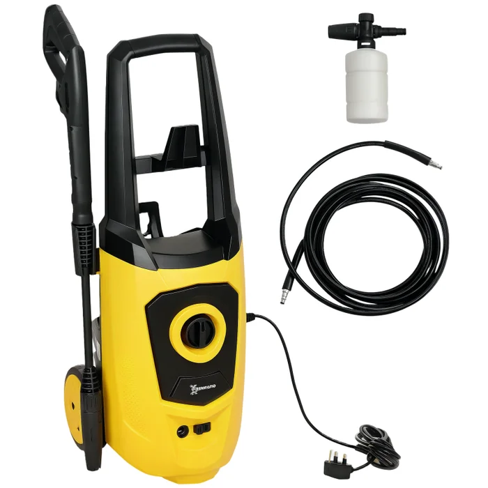 DURHAND 1800W High Pressure Washer, 150 Bar Pressure, 510 L/h Flow, High-Performance Portable Power Washer Jet Wash Cleaner with 6M Hose, Snow Foam Bottle for Garden, Car, Furniture, Yellow