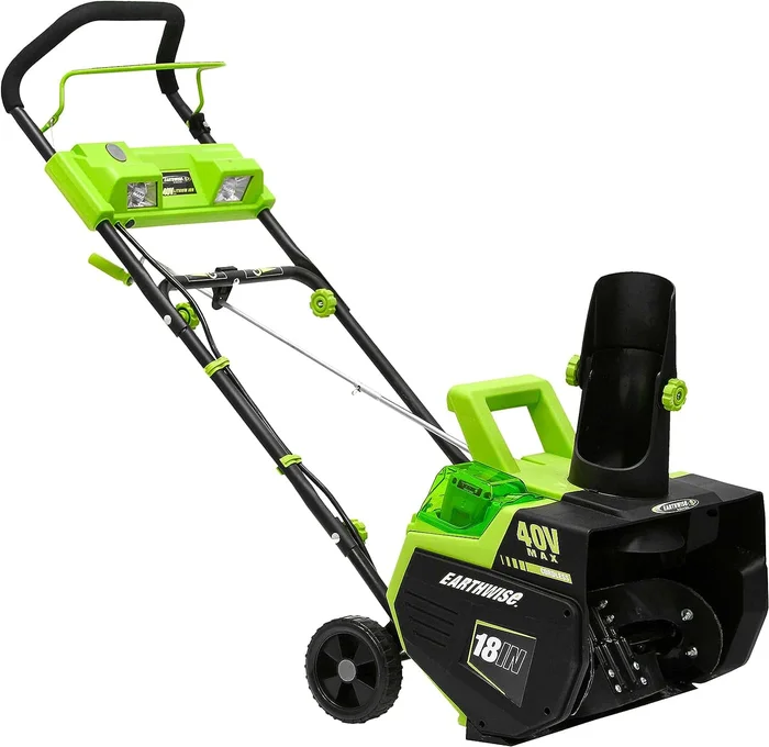 Earthwise SN74018 Cordless Electric 40-Volt 4Ah Brushless Motor, 18-Inch Snow Thrower, 500lbs/Minute, Black/Green