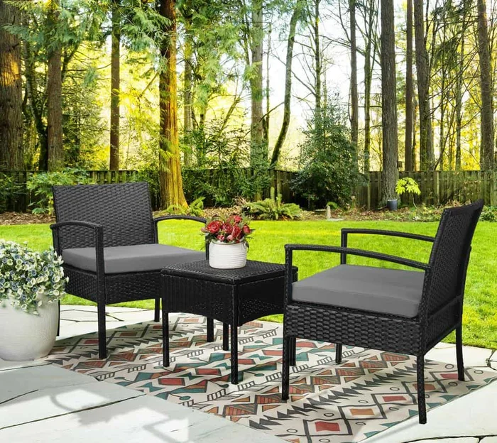 EDYO LIVING Best home choice 3-Piece Wicker Patio Conversation Set with Gray