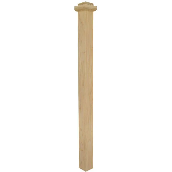 EVERMARK 4075P-056-SD00L Stair Parts 4075 56 in. x 3-1/2 in. Unfinished Poplar Square Craftsman Solid Core Box Newel Post