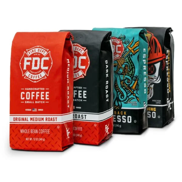 Fire Department Coffee Gives Back to Firefighters, Whole Bean Coffee, Original Medium Roast, Dark Roast, (12oz, Pack of 4)