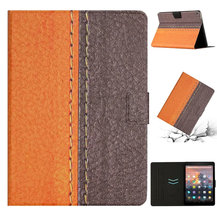 For Amazon Kindle Fire HD 10 2015 Stitching Solid Color Smart Leather Tablet Case(Orange)