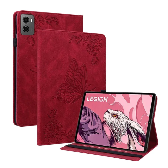 For Lenovo Legion Y700 2023 Butterfly Flower Embossed Leather Tablet Case(Red)