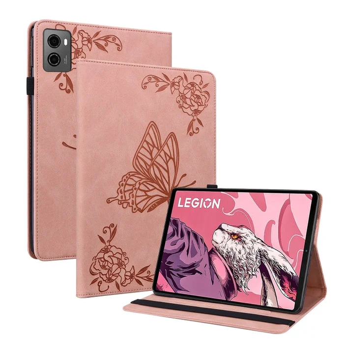 For Lenovo Legion Y700 2023 Butterfly Flower Embossed Leather Tablet Case(Rose Gold)