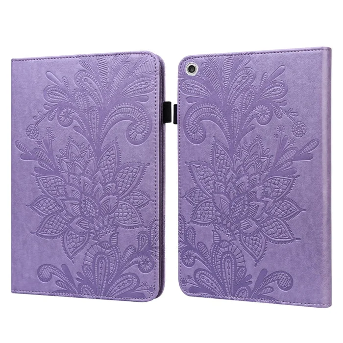 For Lenovo M10 FHD REL Lace Flower Embossing Pattern Horizontal Flip Leather Case with Holder & Card Slots & Wallet & Photo Frame(Purple)