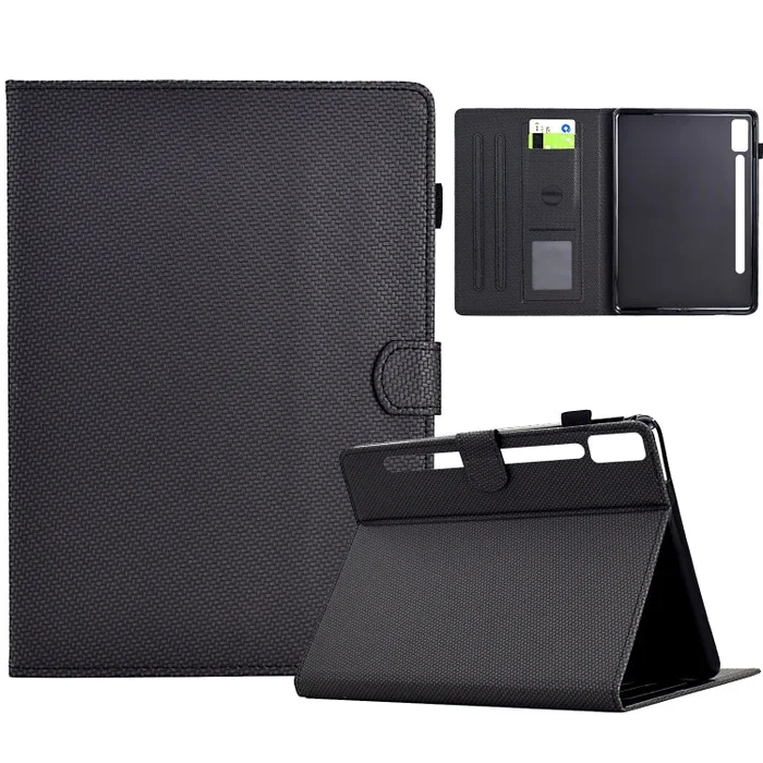 For Lenovo Tab P12 Solid Color Fiber Texture Smart Tablet Leather Case(Black)