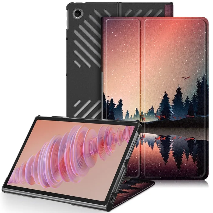 For Lenovo Tab Plus 11.5 TB351FU Custer Painted 3-Fold Holder Leather Smart Tablet Case(Sunset)