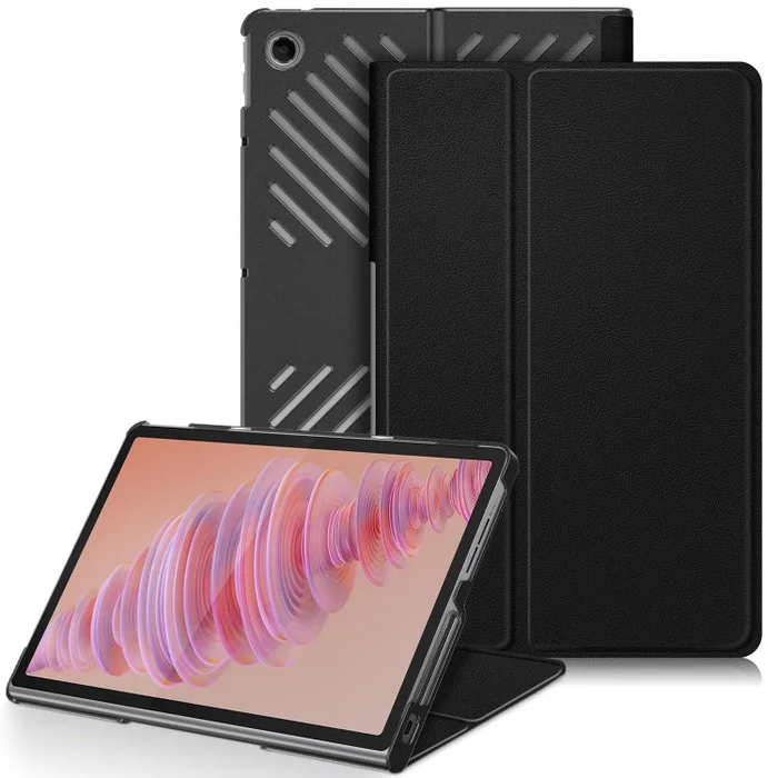For Lenovo Tab Plus 11.5 TB351FU Custer Texture 3-Fold Holder Leather Smart Tablet Case(Black)
