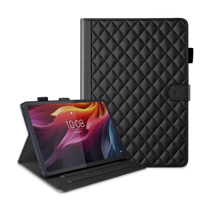 For Lenovo Xiaoxin Pad Pro 12.7 2025 Rhombus Lattice Leather Tablet Case(Black)