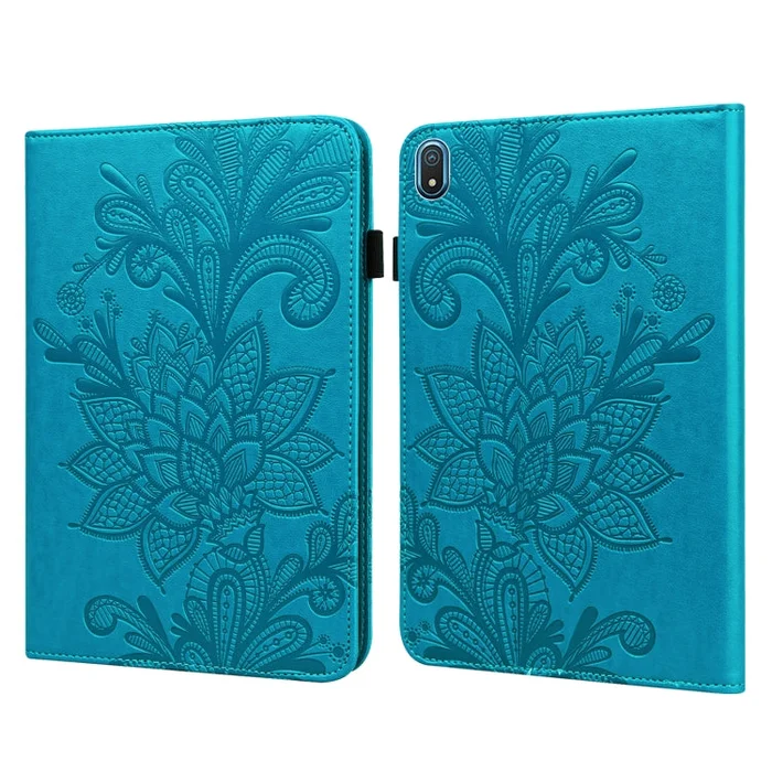 For Nokia T20 10.4 2021 Lace Flower Embossing Pattern Leather Tablet Case(Blue)