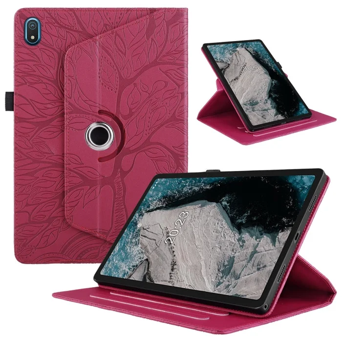 For Nokia T20 10.4 2021 Tree Life Embossed Rotation Leather Tablet Case(Red)
