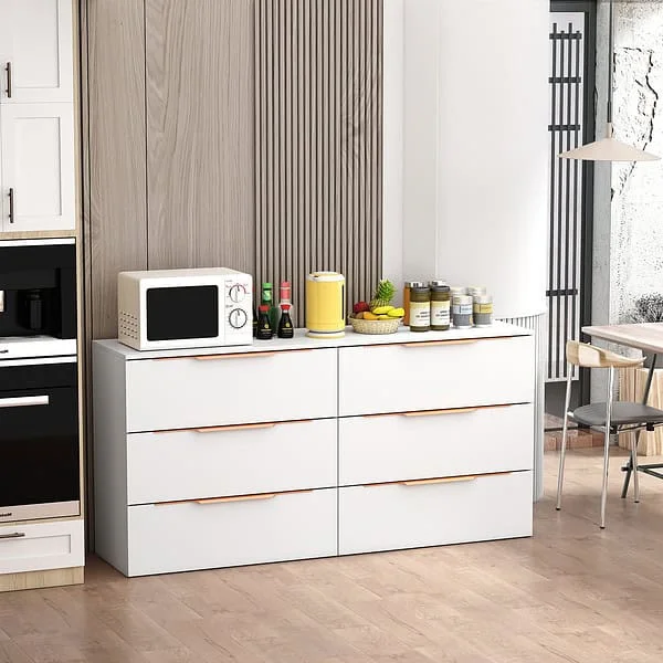 FUFU&GAGA 6-Drawer Storage Chest 62.9-in W x 31.1-in H Particleboard White Freestanding Utility Storage Cabinet