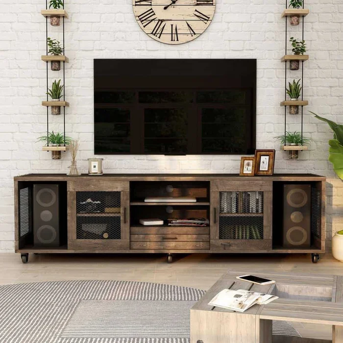 Furniture of America Coopern 71 in. Reclaimed Oak TV Stand Fits TVs Up to 80 in. with Storage