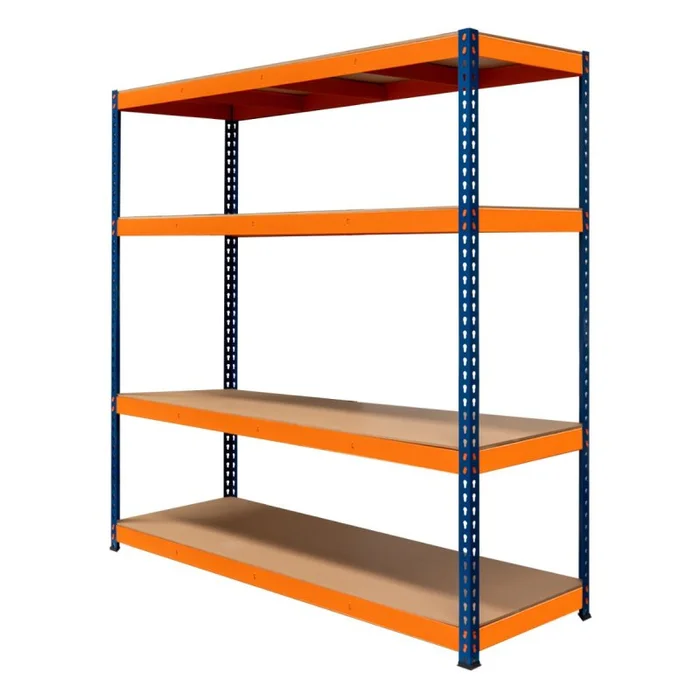 Garage Racking S-Rax Shelving Unit 4 Shelf 180cm x 180cm x 60cm Rack Heavy Duty Steel 300kg Capacity Per Shelf Adjustable Layout Boltless Assembly Rubber Feet 3 Reinforced Support Bars Warehouse