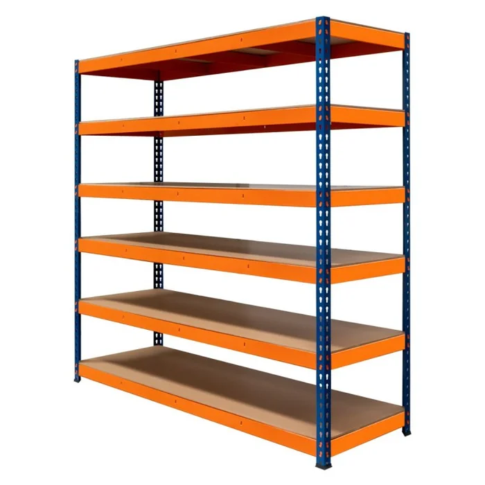 Garage Racking S-Rax Shelving Unit 6 Shelf 180cm x 180cm x 60cm Rack Heavy Duty Steel 300kg Capacity Per Shelf Adjustable Layout Boltless Assembly Rubber Feet 3 Reinforced Support Bars Warehouse