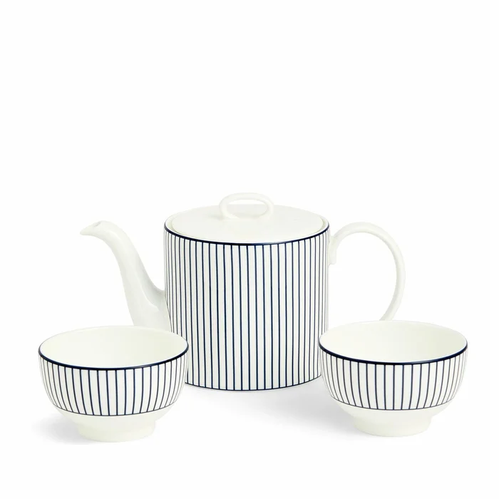 Gio Pinstripe White Teapot & Bowl Set