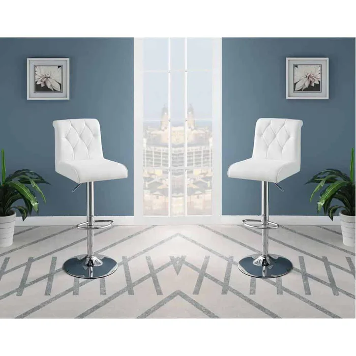GOJANE 46 in. White High Back Metal Modern Faux Leather Tufted Chrome Base Adjustable Bar Stool (Set of 2)